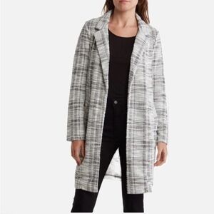 Melloday Open Front Lightweight Plaid Topper Black Ivory from Nordstrom size L
